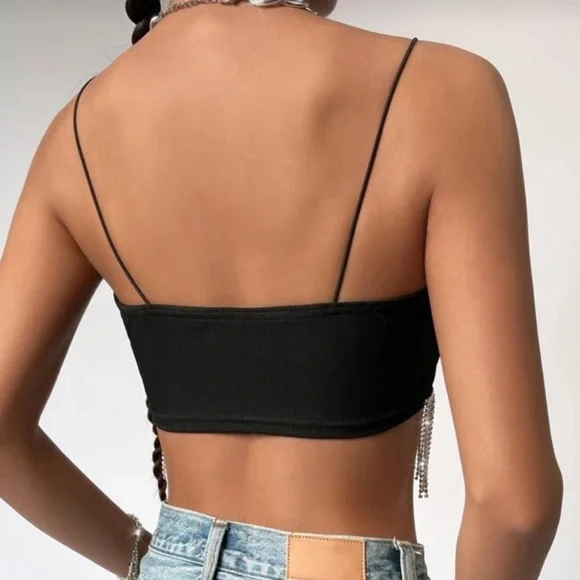 SHEIN Black Rhinestone Fringe Crop Tank - Picture 2 of 5